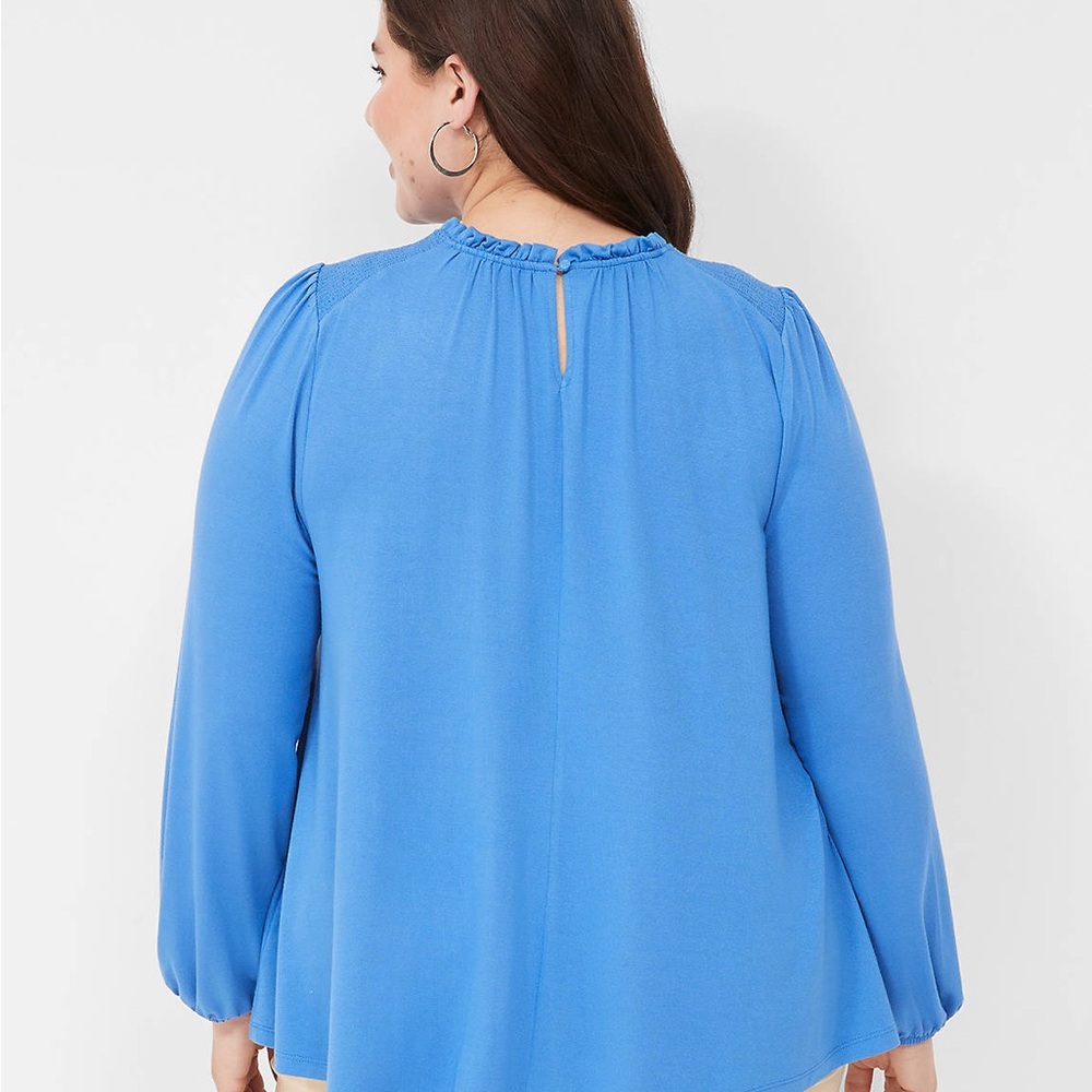 Women's Swing Crew-Neck Smocked-Shoulder Long Sleeve Top Lane Bryant - Picture 3 of 3